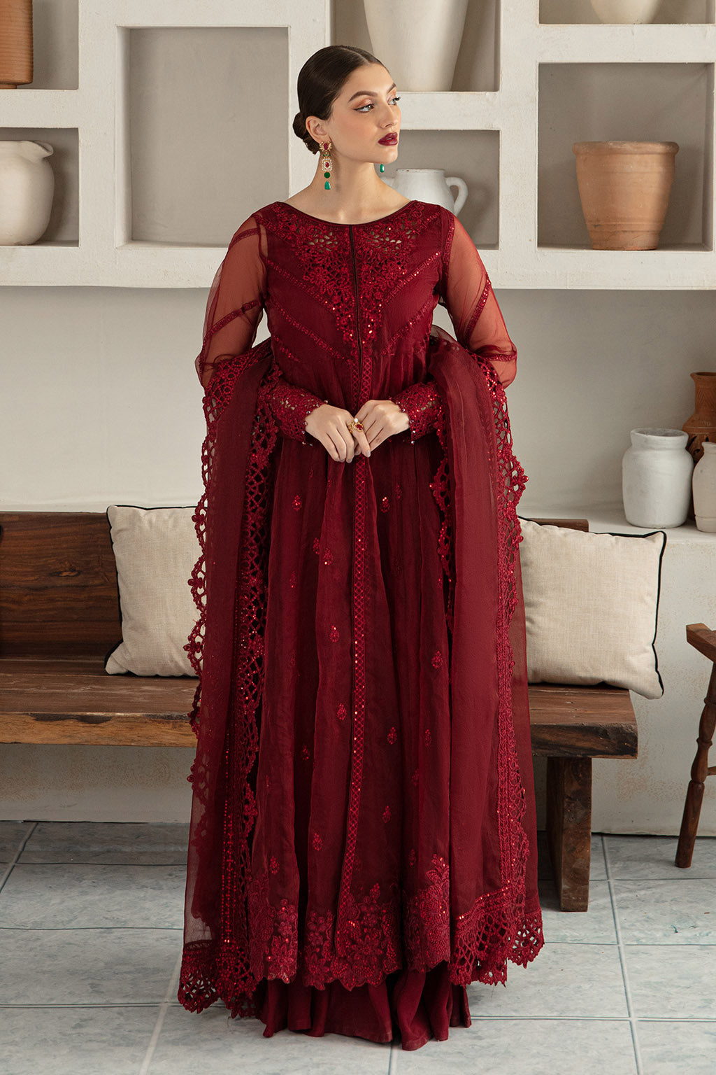 Maroon Pishwas Fancy Formal Dress for Women XL