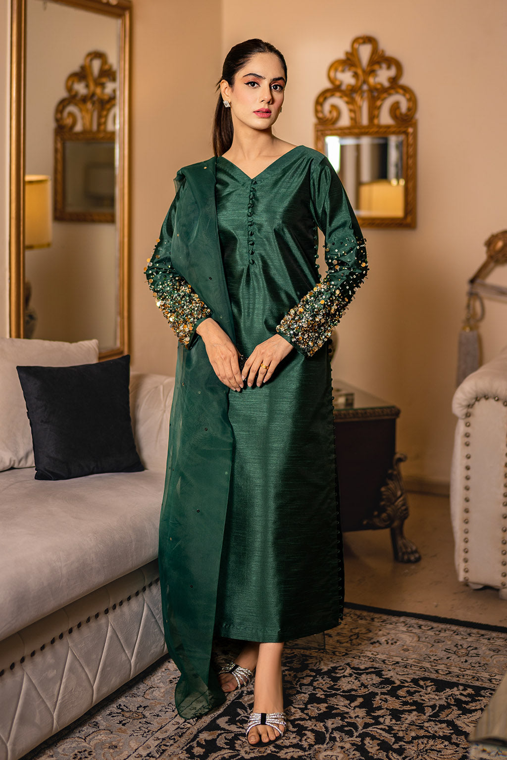 Bottle Green Dress Fancy Formal Dress for Women Vanya Bottle Green Dress Fancy Formal Dress for Women Vanya