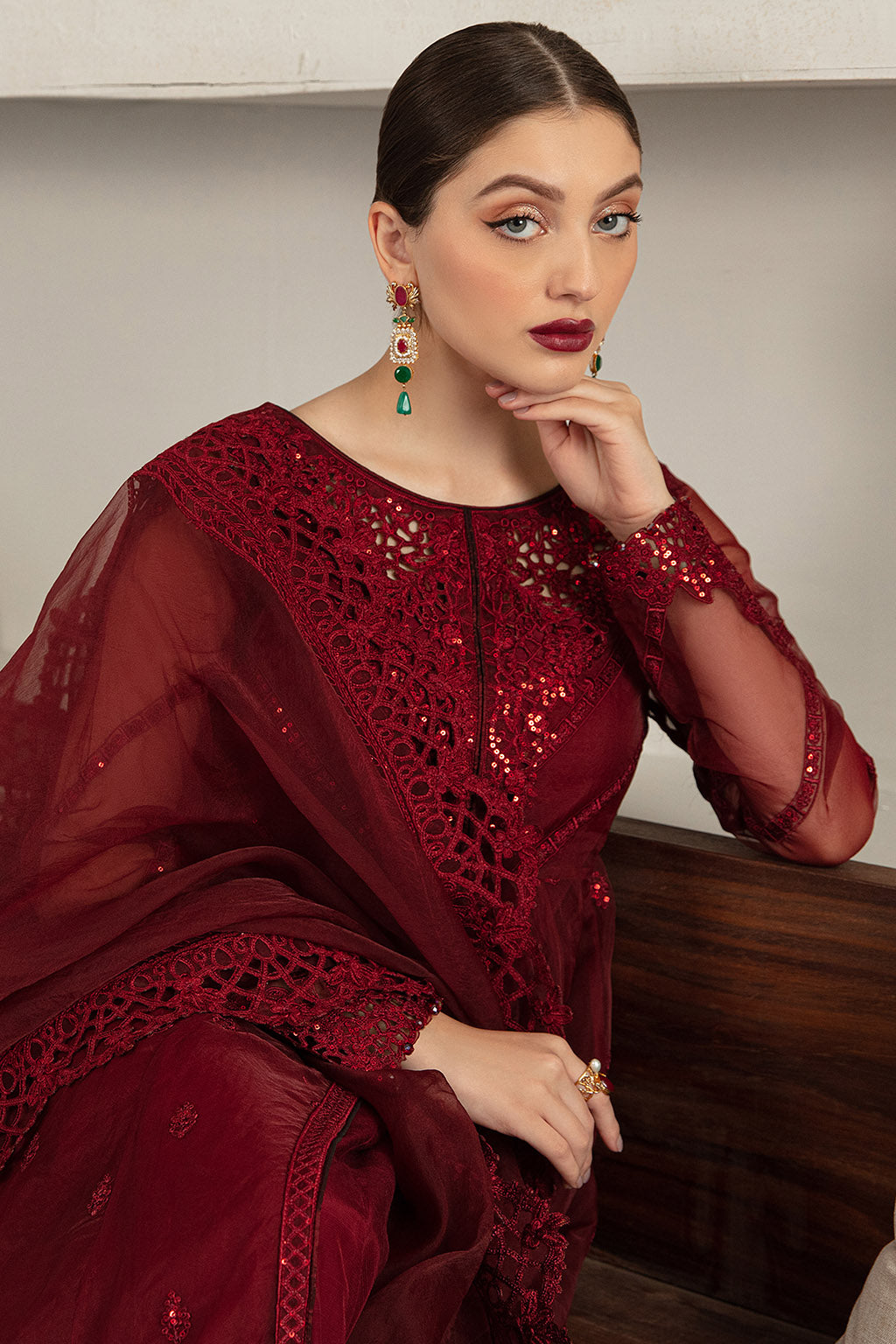 burgundy dress pakistan Burgundy Dusk – Pakistani Designer Dresses main image 1