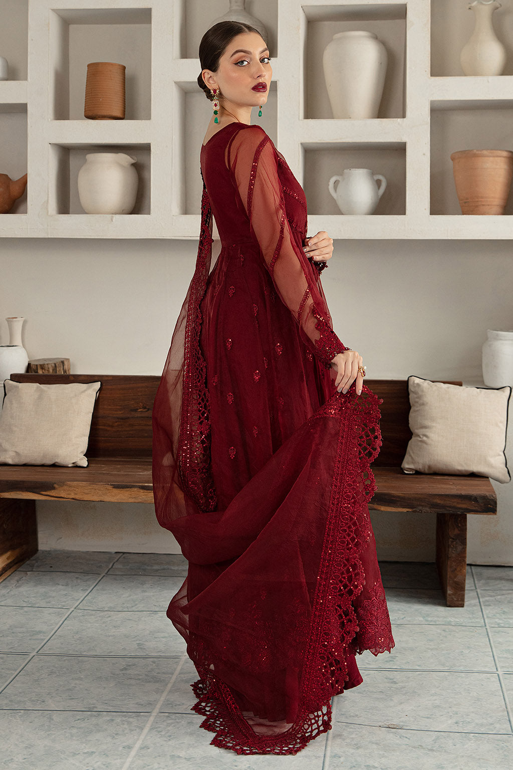 maroon embroidered dress Maroon : 3 Piece Girl's Dress