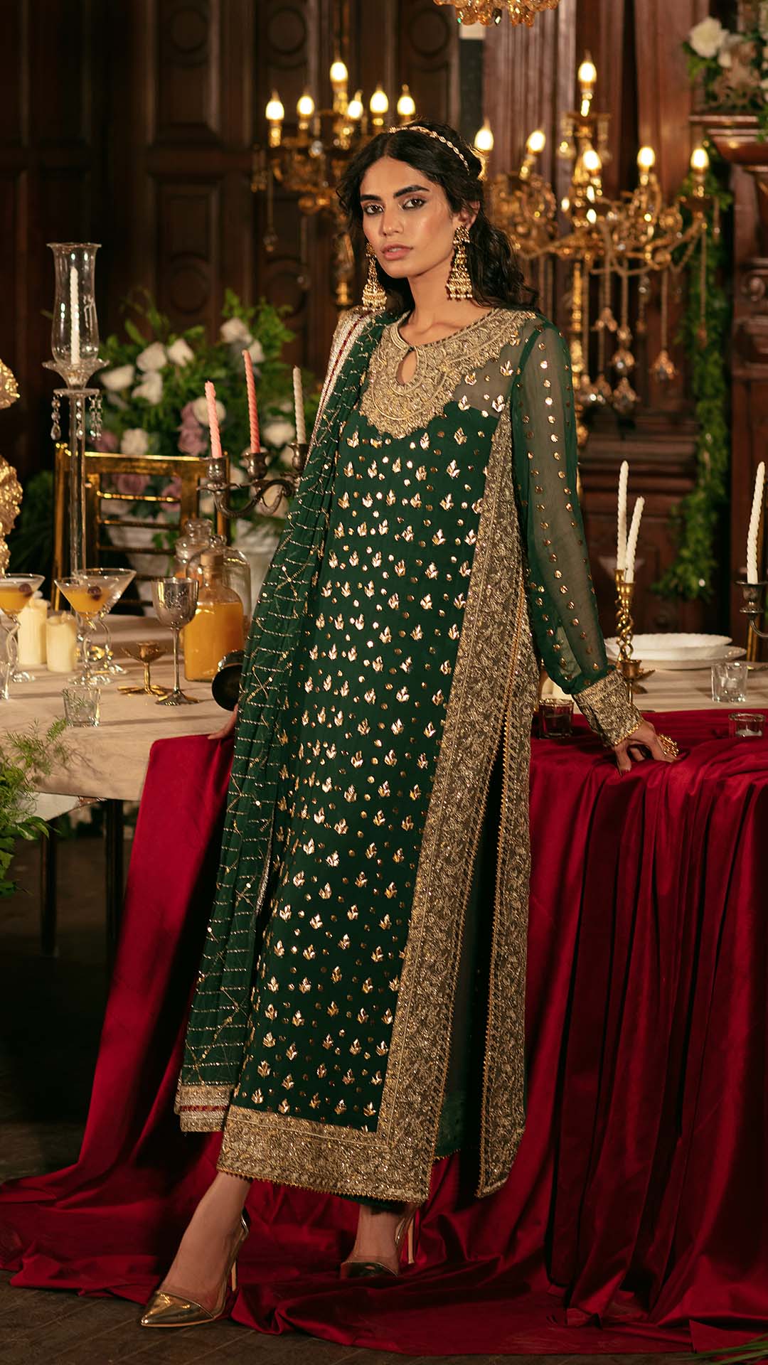 Green Stunning gotta and Mukash Embroidery Dress for Women – Vanya