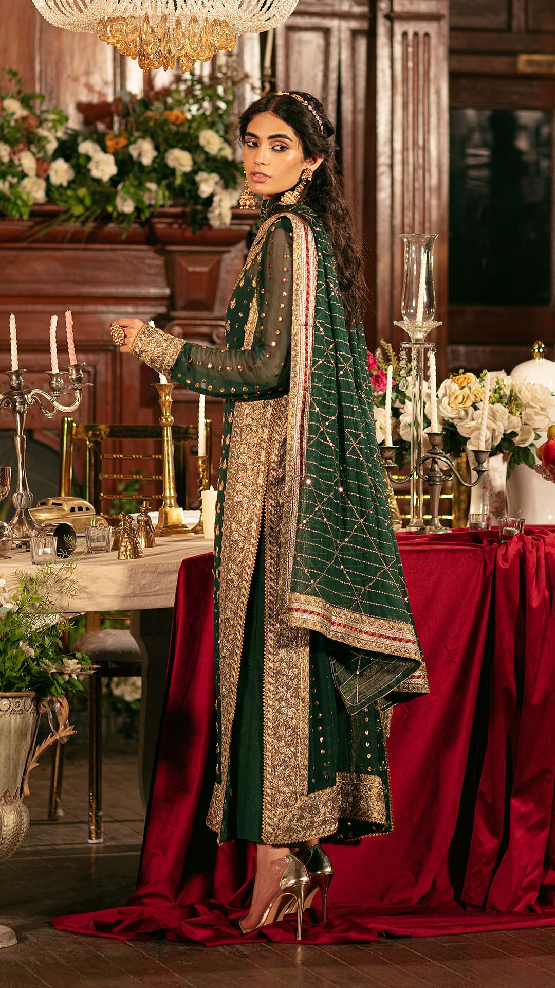 Green Stunning gotta and Mukash Embroidery Dress for Women – Vanya