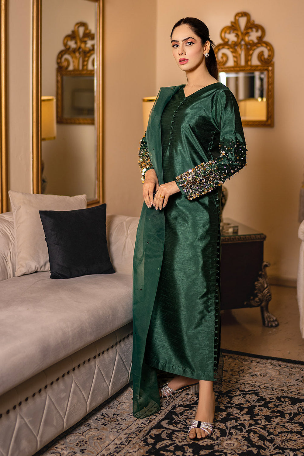 Bottle Green Dress Fancy Formal Dress for Women  Vanya