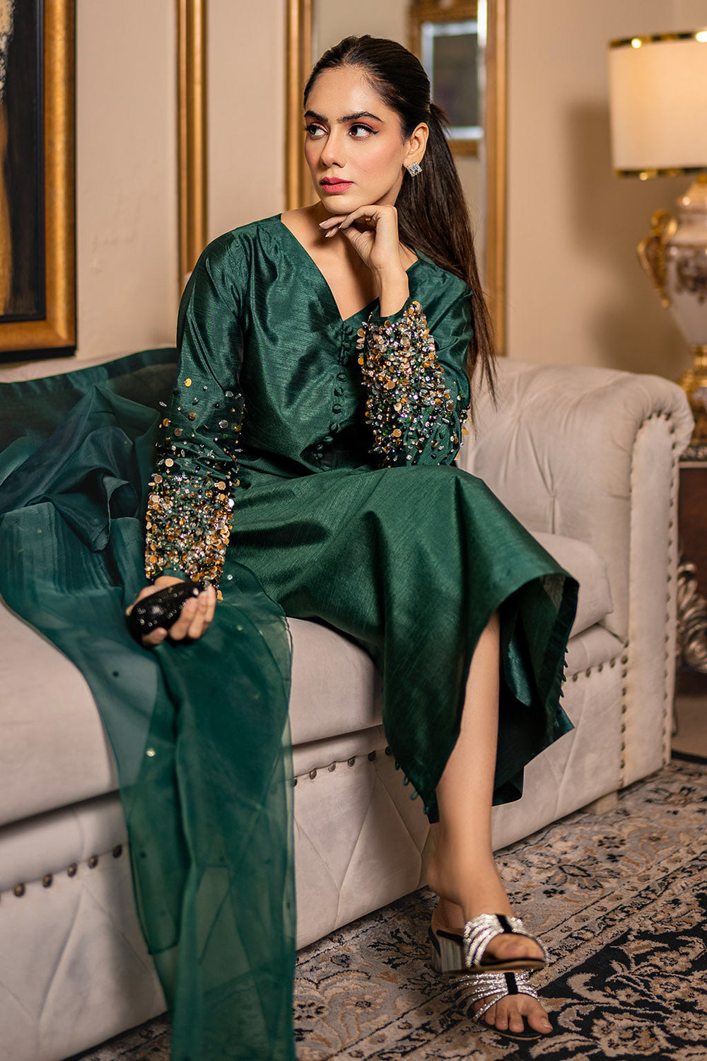 Bottle Green Dress Fancy Formal Dress for Women Vanya Bottle Green Dress Fancy Formal Dress for Women Vanya