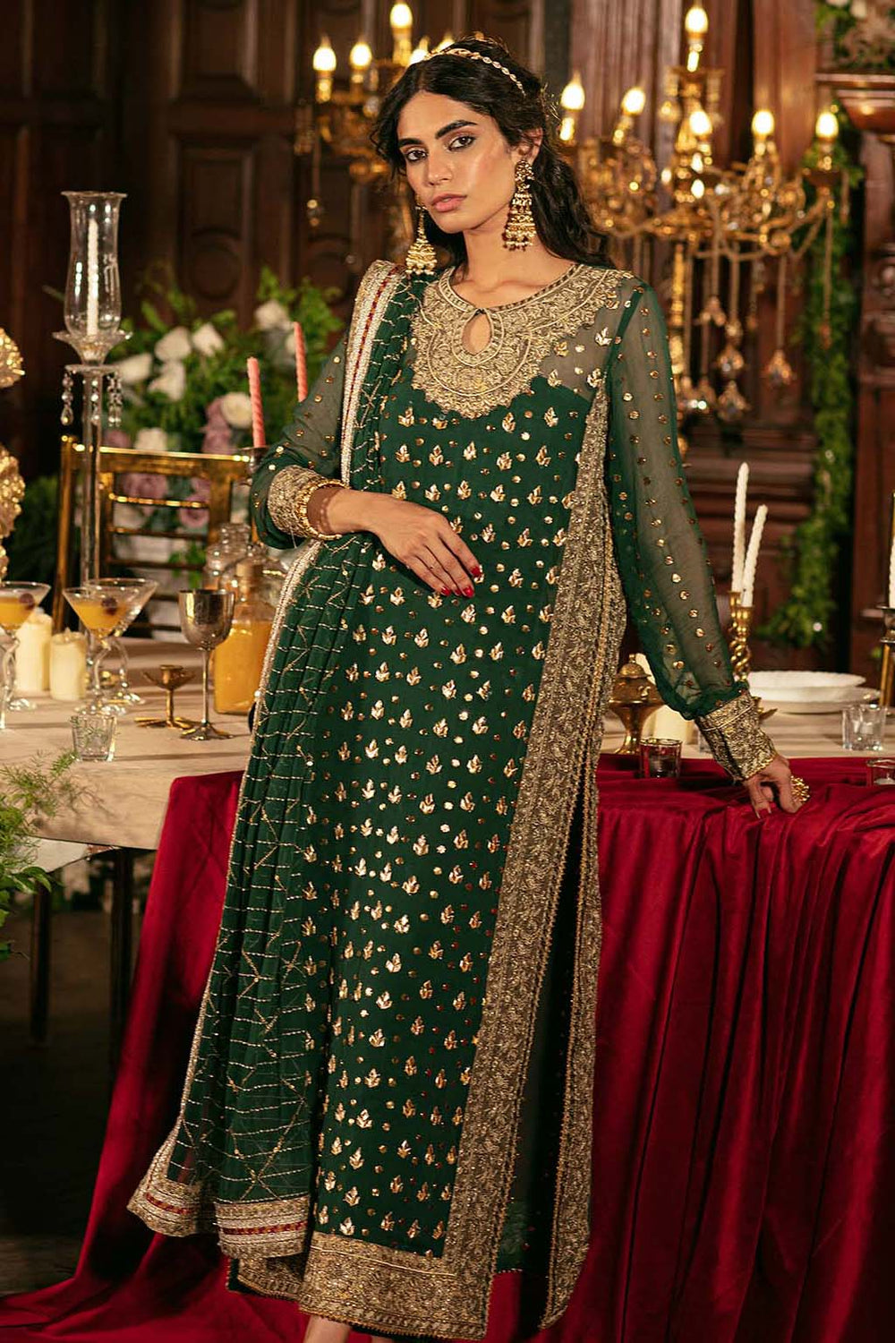 Green Stunning gotta and Mukash Embroidery Dress for Women  Vanya
