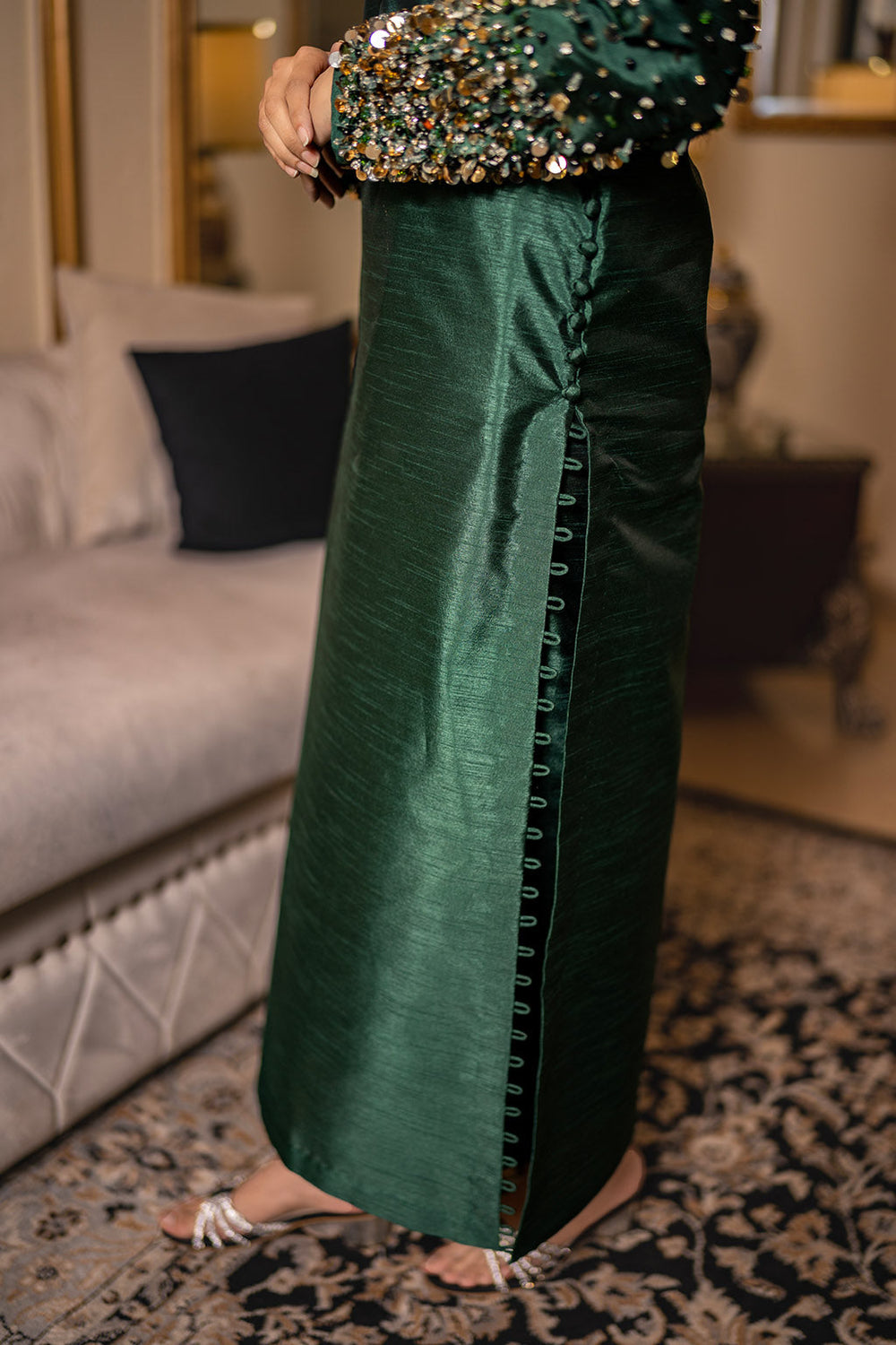 bottle green colour pakistani dress Shop Dark Green Georgette Kameez Suit with Pant Online Shopping main image 0