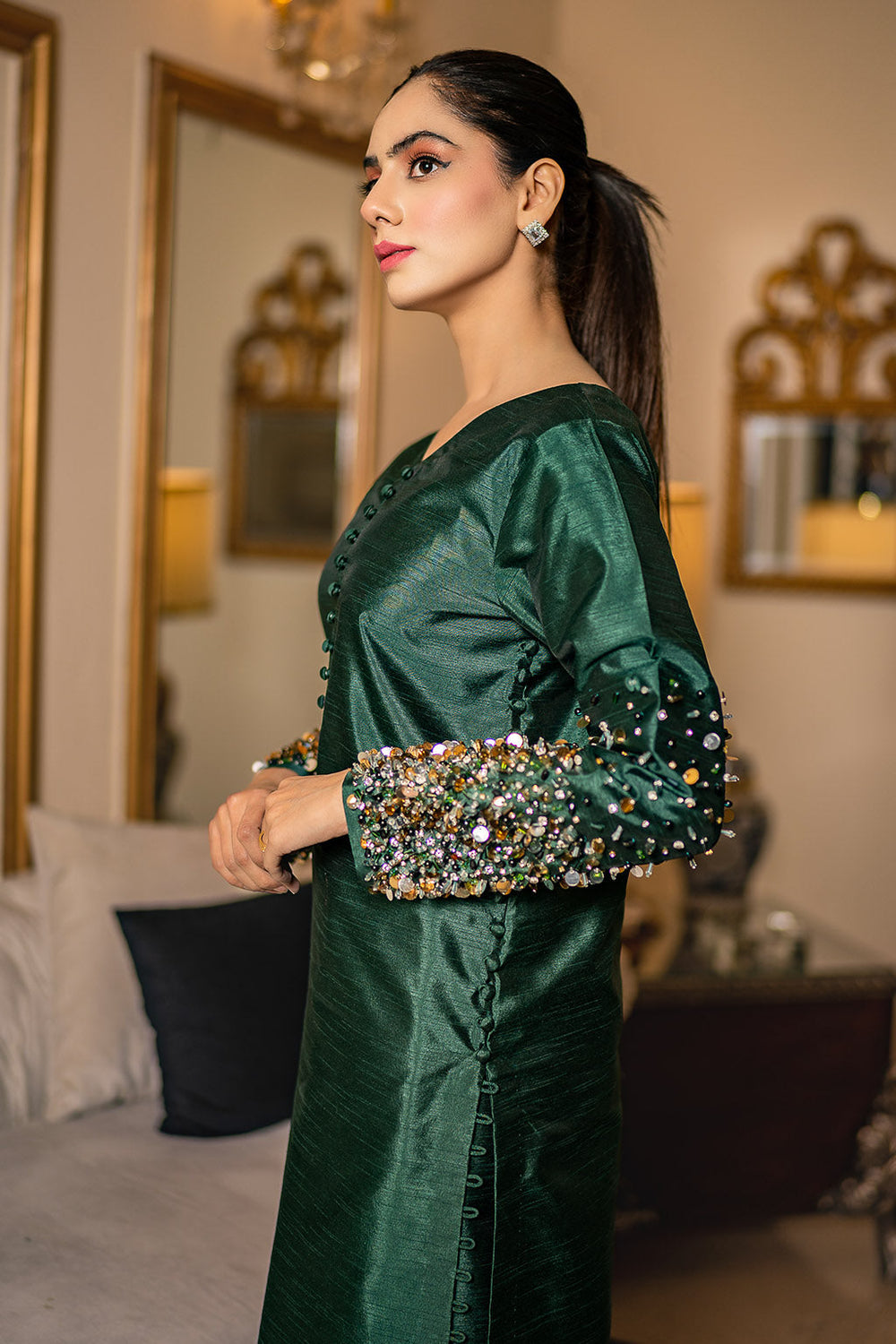Bottle Green Dress Fancy Formal Dress for Women – Vanya